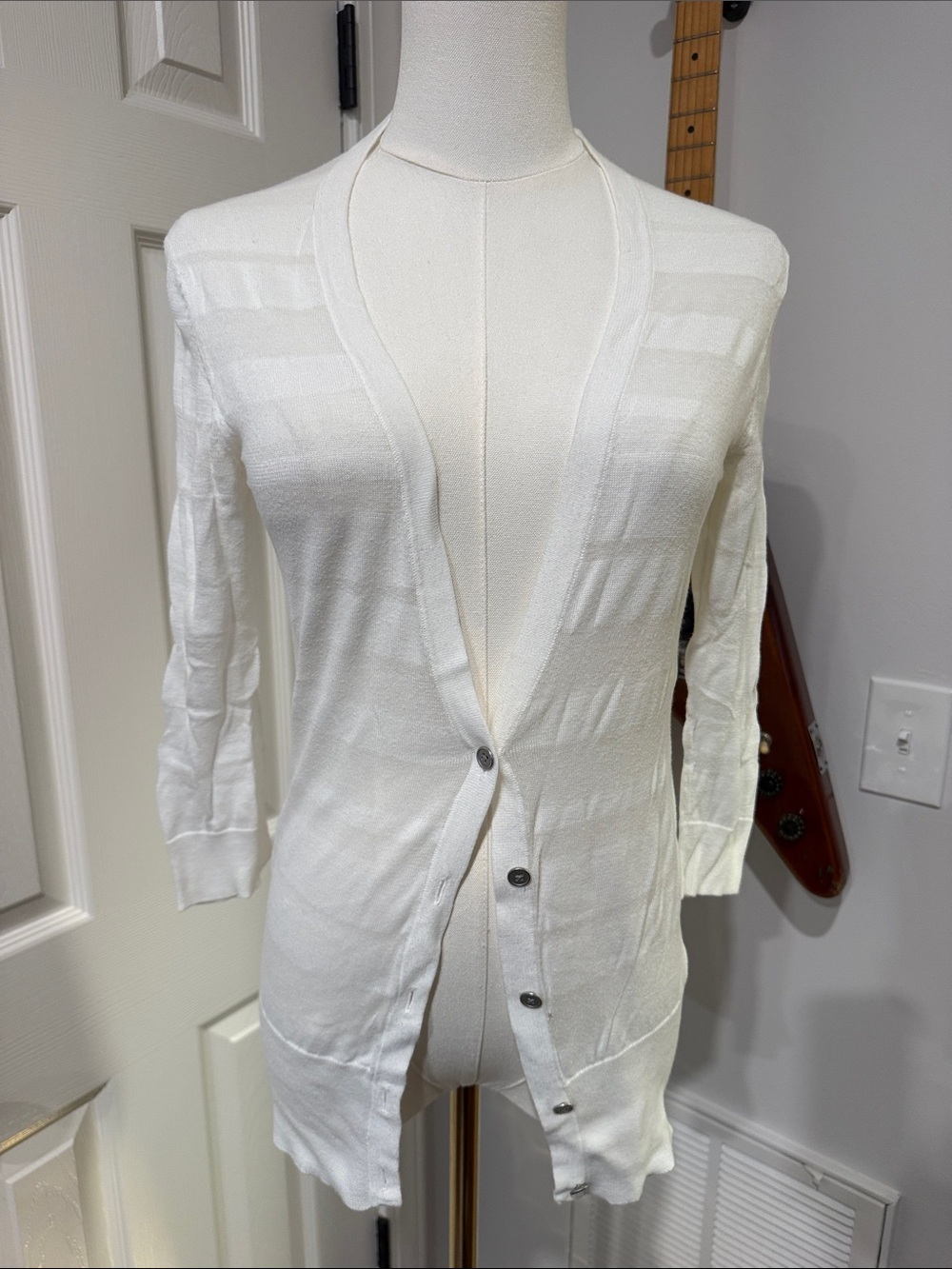 Ann Taylor White Lightweight Button Front Cardigan